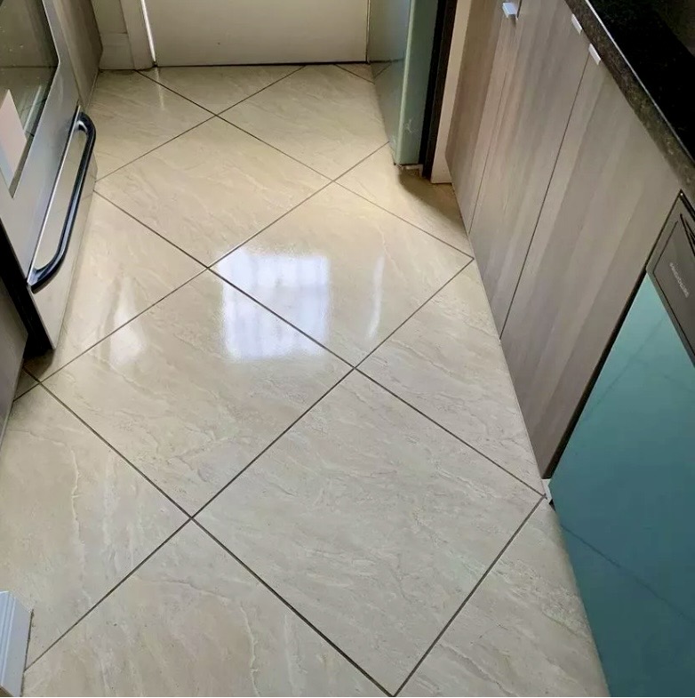 Kitchen tile floor after deep cleaning